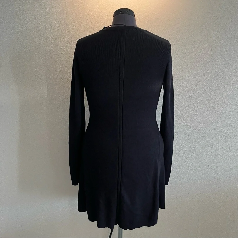 NWT Monrow Black Cotton Cashmere Long Sleeve Fit & Flare Knit Mini Sweater Dress - Picture 3 of 9